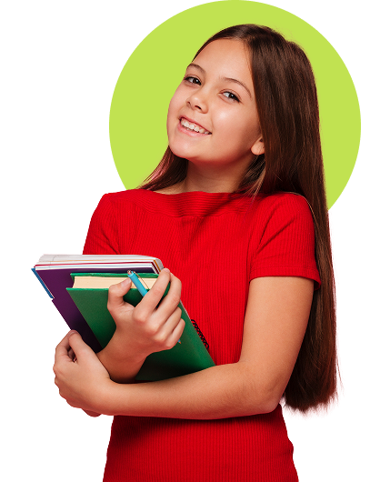 Student achiever holding study materials and smiling